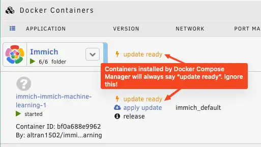 Los contenedores Docker Compose siempre dicen update ready, ignóralo