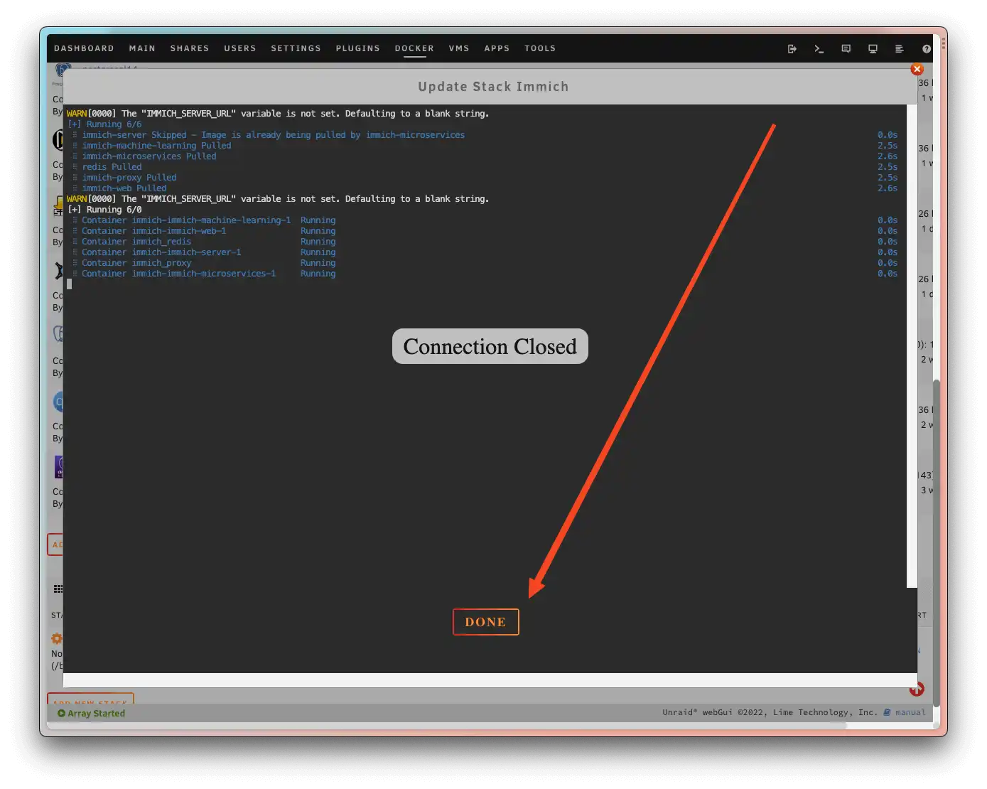Connection Closedを待ってDoneをクリック